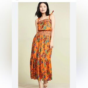 Tory Burch Orange and Blue snicker Floral Dress tie straps Size S